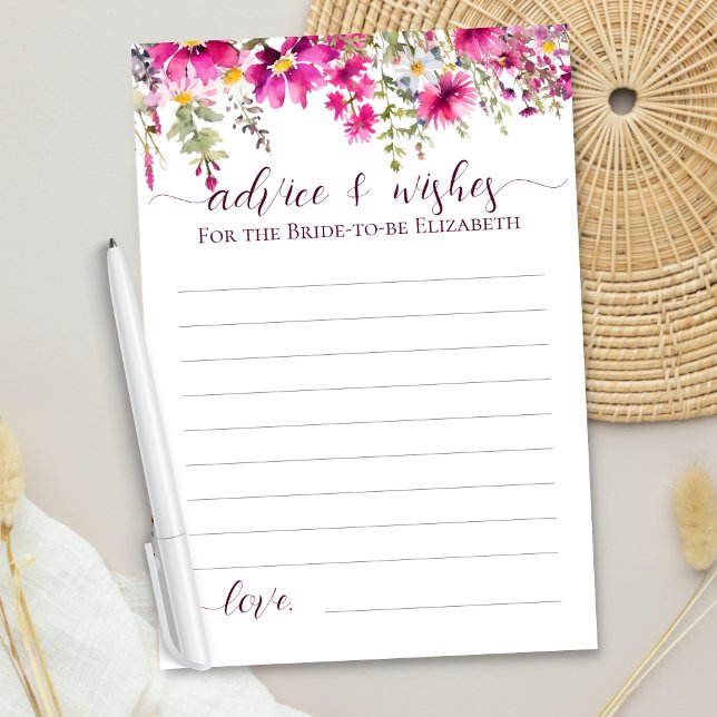 Bright Pink Wildflowers Boho Floral Wishes Advice Card (Creator Uploaded)