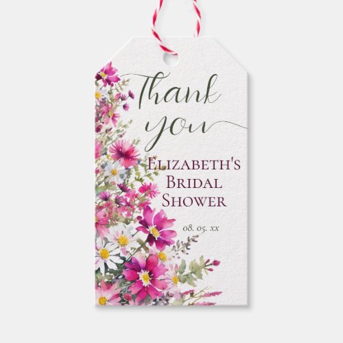 Bright Pink Wildflowers Floral Boho Bridal Shower Gift Tags