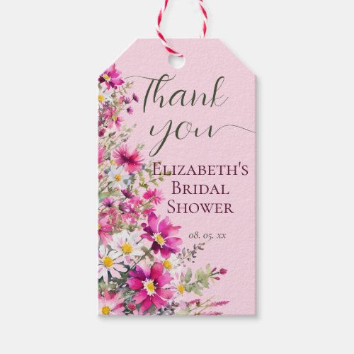 Bright Pink Wildflowers Floral Boho Bridal Shower Gift Tags