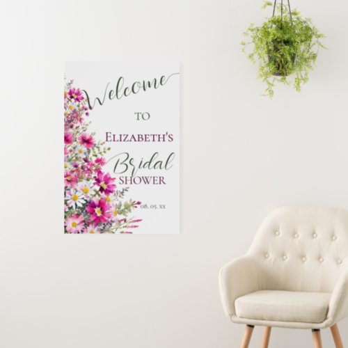 Bright Pink Wildflowers Floral Boho Script Welcome Foam Board