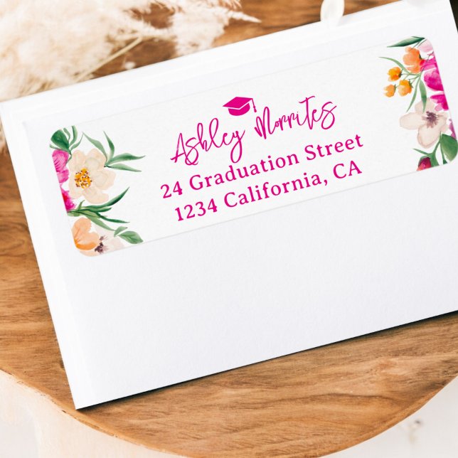 Bright pink wildflowers script graduation label (Bright pink wildflowers script graduation label)