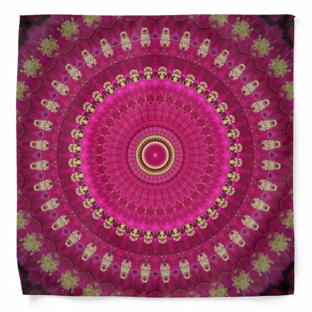 Bright Pink with Yellow Mandala Design Bandana (Front)