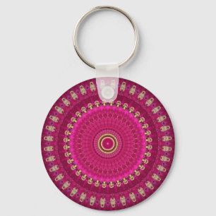 Bright Pink with Yellow Mandala Design Keychain