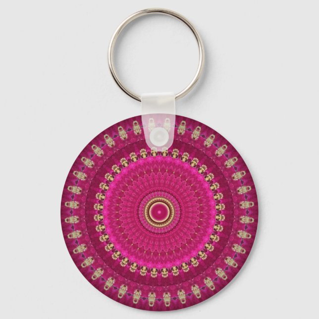 Bright Pink with Yellow Mandala Design Keychain (Front)