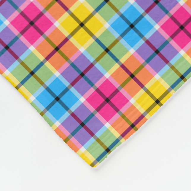 Bright Pink, Yellow and Blue Plaid Fleece Blanket (Corner)