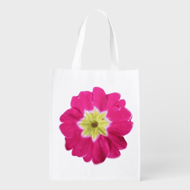 bright pink yellow flower pop art design garden grocery bag (Back)