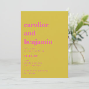 Bright Pink Yellow Simple Bold Modern Wedding Invitation