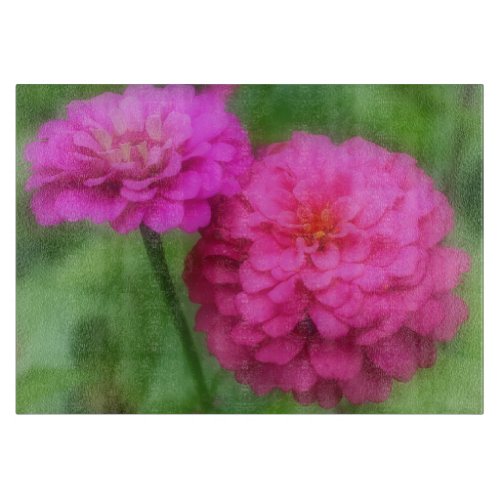 Bright Pink Zinnia Flowers Cutting Board