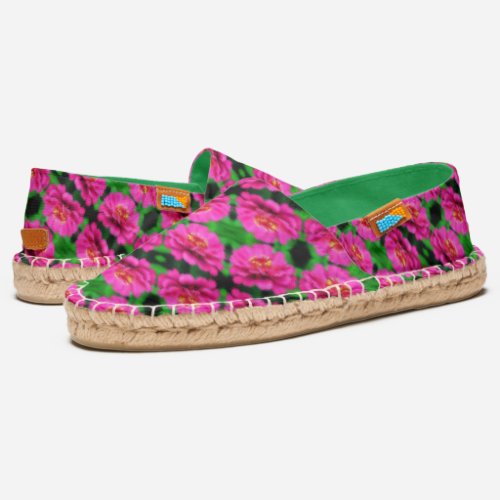 Bright Pink Zinnia Flowers Nature Pattern Espadrilles