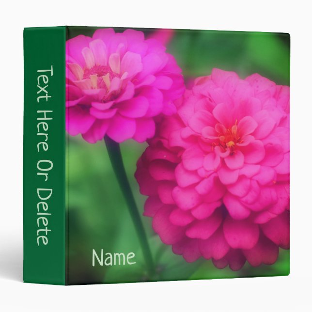 Bright Pink Zinnia Flowers Nature Personalized 3 Ring Binder (Front/Spine)