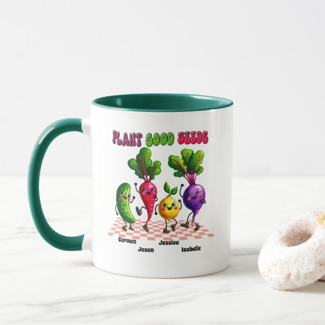 Bright PLANT GOOD SEEDS Custom 4 Kids Name Mum's Mug (With Donut)