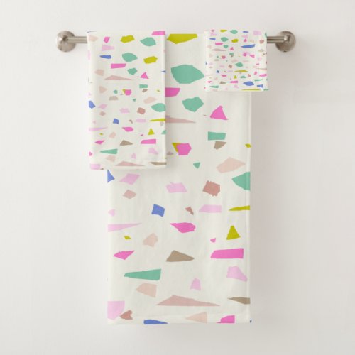 Bright Playful Fragment Terrazzo Pattern Bath Towel Set