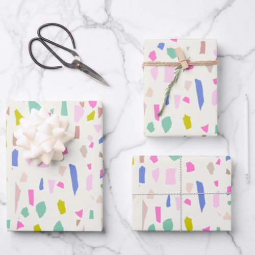 Bright Playful Fragment Terrazzo Pattern  Wrapping Paper Sheets