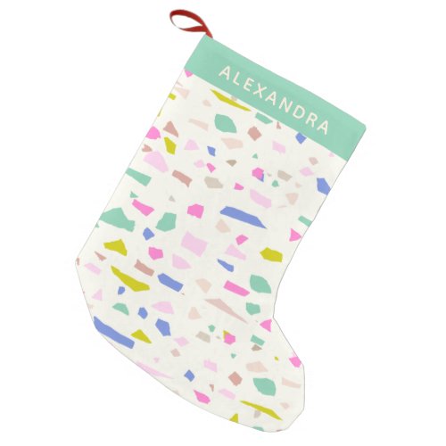 Bright Playful Fragment Terrazzo Personalized  Small Christmas Stocking