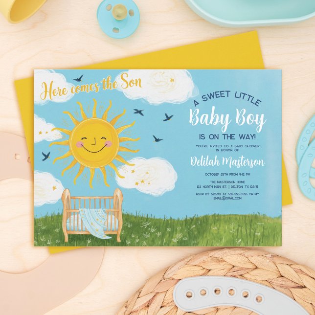 Bright & Playful "Here Comes the Son" Baby Shower Invitation (Creator Uploaded)