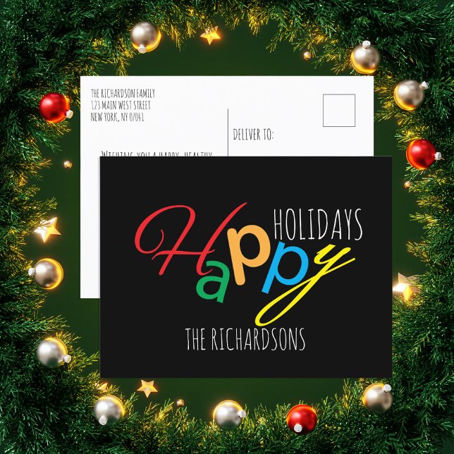 Bright Playful Typography Family Happy Holidays Holiday Postcard (Creator Uploaded)