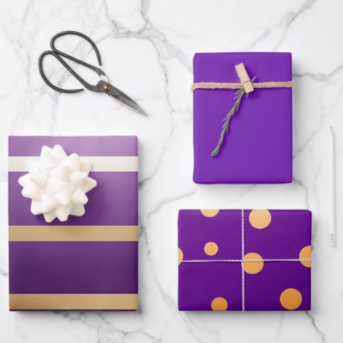 Bright Plum Purple and Gold  Wrapping Paper Sheets