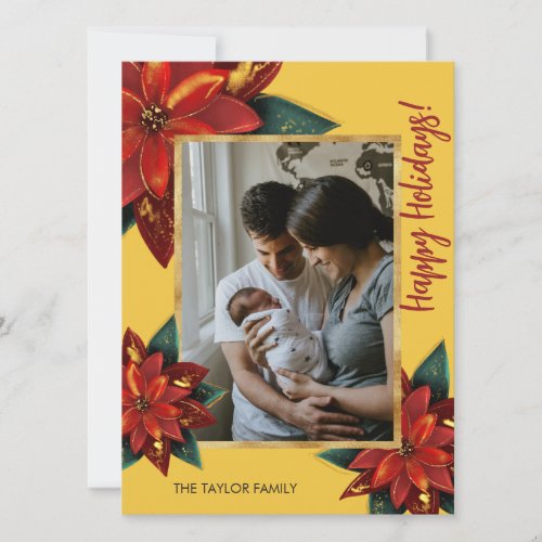 Bright Poinsettia Merry Christmas Family Photo  Holiday Card