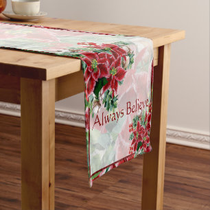 Bright poinsettias and holly custom Christmas Short Table Runner