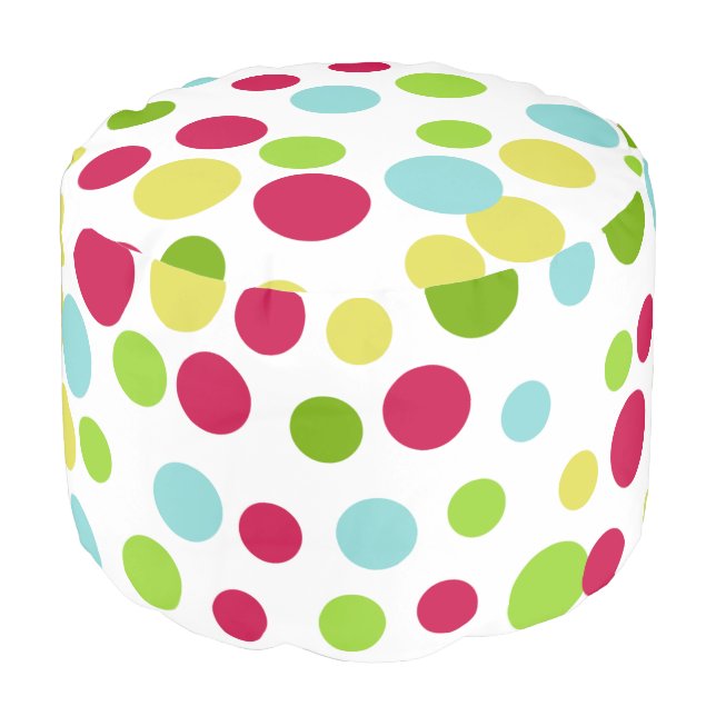 Bright Polka Dots Pouf Ottoman (Angled Front)
