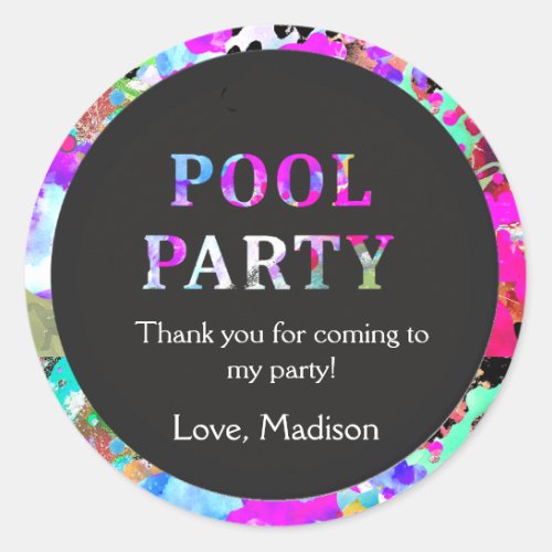 Bright Pool Party Birthday Any Age Thank You Classic Round Sticker