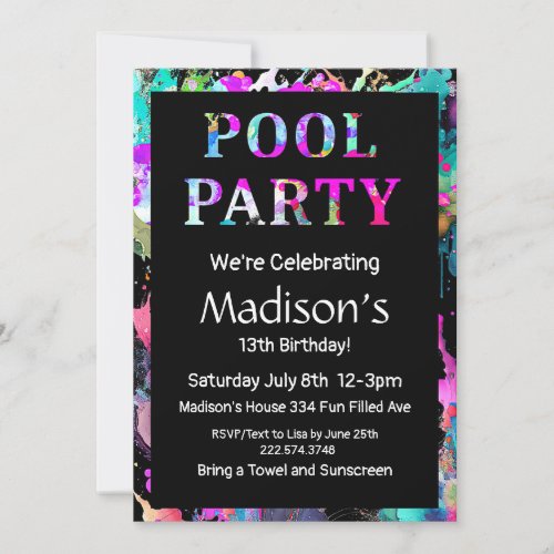 Bright Pool Party Birthday Invitation