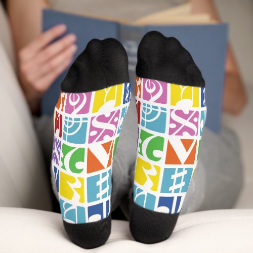 Bright Pop Art Colors Music Symbols Pattern Socks