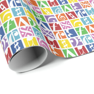 Bright Pop Art Colors Music Symbols Pattern Wrapping Paper