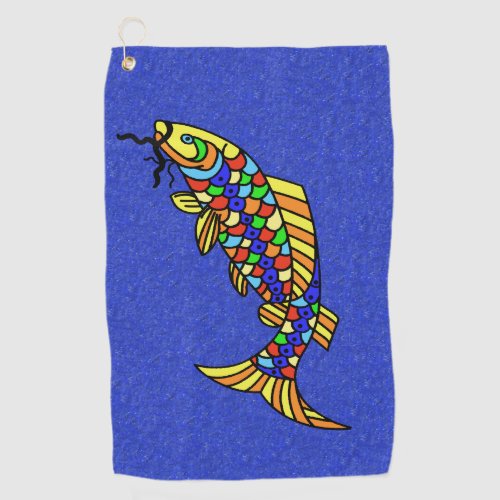 Bright Pop Art Style Fish Colorful Scales Blue Golf Towel