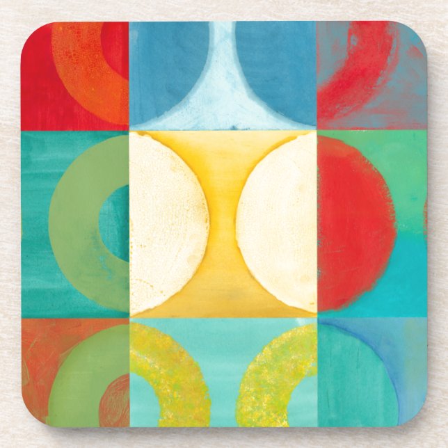 Bright Pop Art with Circles and Squares Drink Coaster (Front)