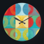 Bright Pop Art with Circles and Squares Large Clock<br><div class="desc">Fluorescent is not just for lights anymore as proven by this wonderfully bright pop art piece. This print is a mash of square grids with colored circles inside. If you love abstract art you'll love this print!</div>