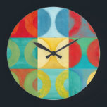 Bright Pop Art with Circles and Squares Large Clock<br><div class="desc">Fluorescent is not just for lights anymore as proven by this wonderfully bright pop art piece. This print is a mash of square grids with colored circles inside. If you love abstract art you'll love this print!</div>