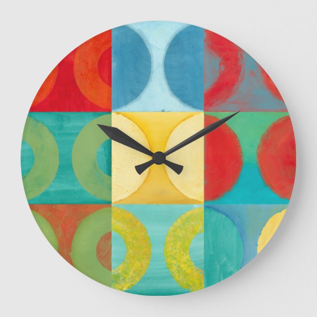 Bright Pop Art with Circles and Squares Large Clock (Front)