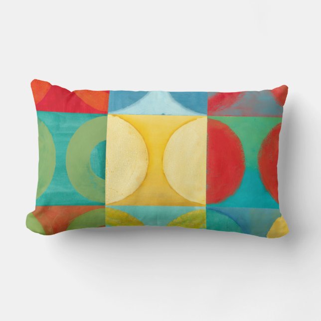 Bright Pop Art with Circles and Squares Lumbar Pillow (Front)
