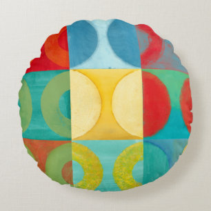 Bright Pop Art with Circles and Squares Round Pillow