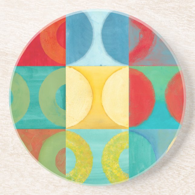 Bright Pop Art with Circles and Squares Sandstone Coaster (Front)