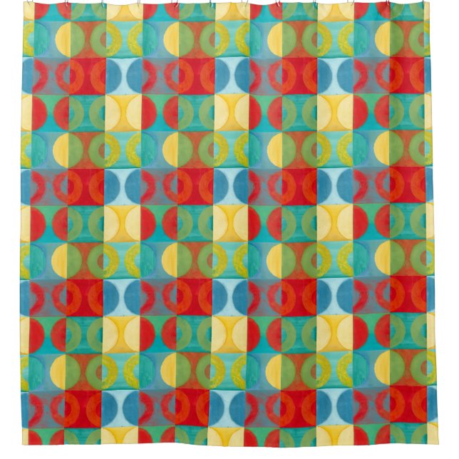Bright Pop Art with Circles and Squares Shower Curtain (Front)