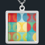 Bright Pop Art with Circles and Squares Silver Plated Necklace<br><div class="desc">Fluorescent is not just for lights anymore as proven by this wonderfully bright pop art piece. This print is a mash of square grids with colored circles inside. If you love abstract art you'll love this print!</div>