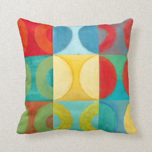 Bright Pop Art with Circles and Squares Throw Pillow