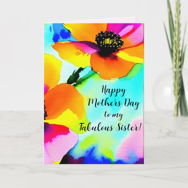 Bright Poppies Blue Sky Sister Custom Mothers Day Card (Front)