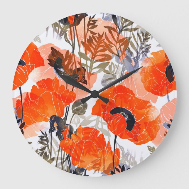 Bright Poppies Imprints: Seamless Art Large Clock (Front)