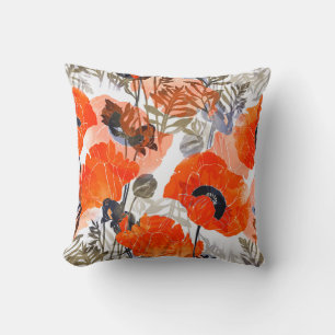 Bright Poppies Imprints: Seamless Art Throw Pillow