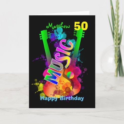 Bright Popping Guitar Music Themed Happy Birthday Card