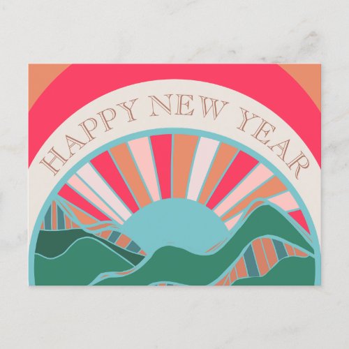 Bright Positive Mountain Sun New Year  Holiday Postcard