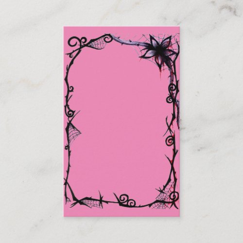 Bright Powder Pink wGoth Scroll Black Rose Business Card