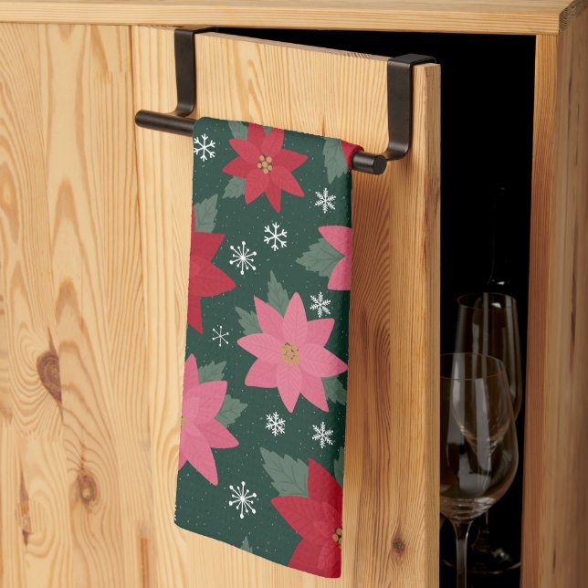 Bright Preppy Christmas Poinsettias Kitchen Towels (Thirds Fold)