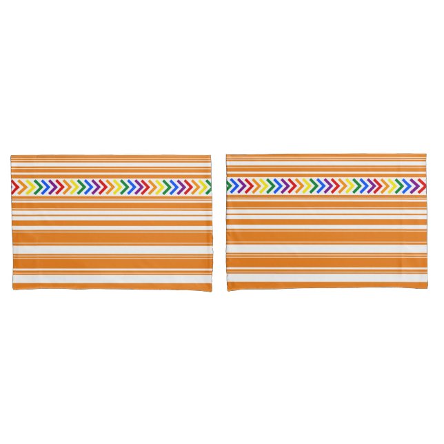 Bright Pride Pattern on Orange and White Stripe Pillow Case (Front-Set)