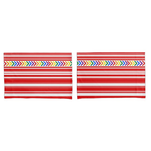 Bright Pride Pattern on Red and White Stripe Pillow Case (Front-Set)