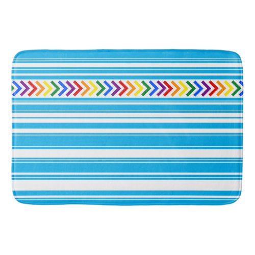 Bright Pride Pattern on Sky Blue and White Stripe Bath Mat