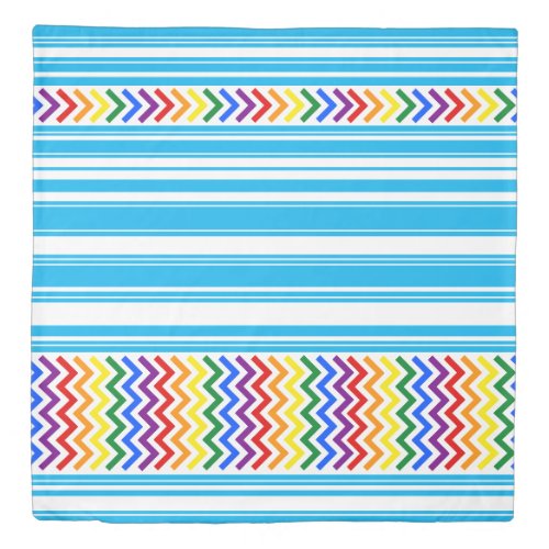 Bright Pride Pattern on Sky Blue and White Stripe Duvet Cover